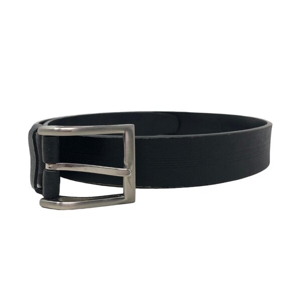 Nike Men’s Black Golf Belt Size 34 Genuine Leather Logo Silver Buckle 11024-01 - Picture 1 of 7